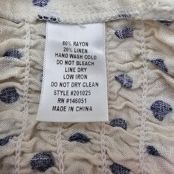 Monteau Los Angeles Womans size XL Polka Dot Puff Sleeve Linen Blend Blouse NWOT - Picture 7 of 8